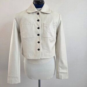 Maeve Anthropologie Faux Leather Cropped Jacket Ivory Button Front NWT